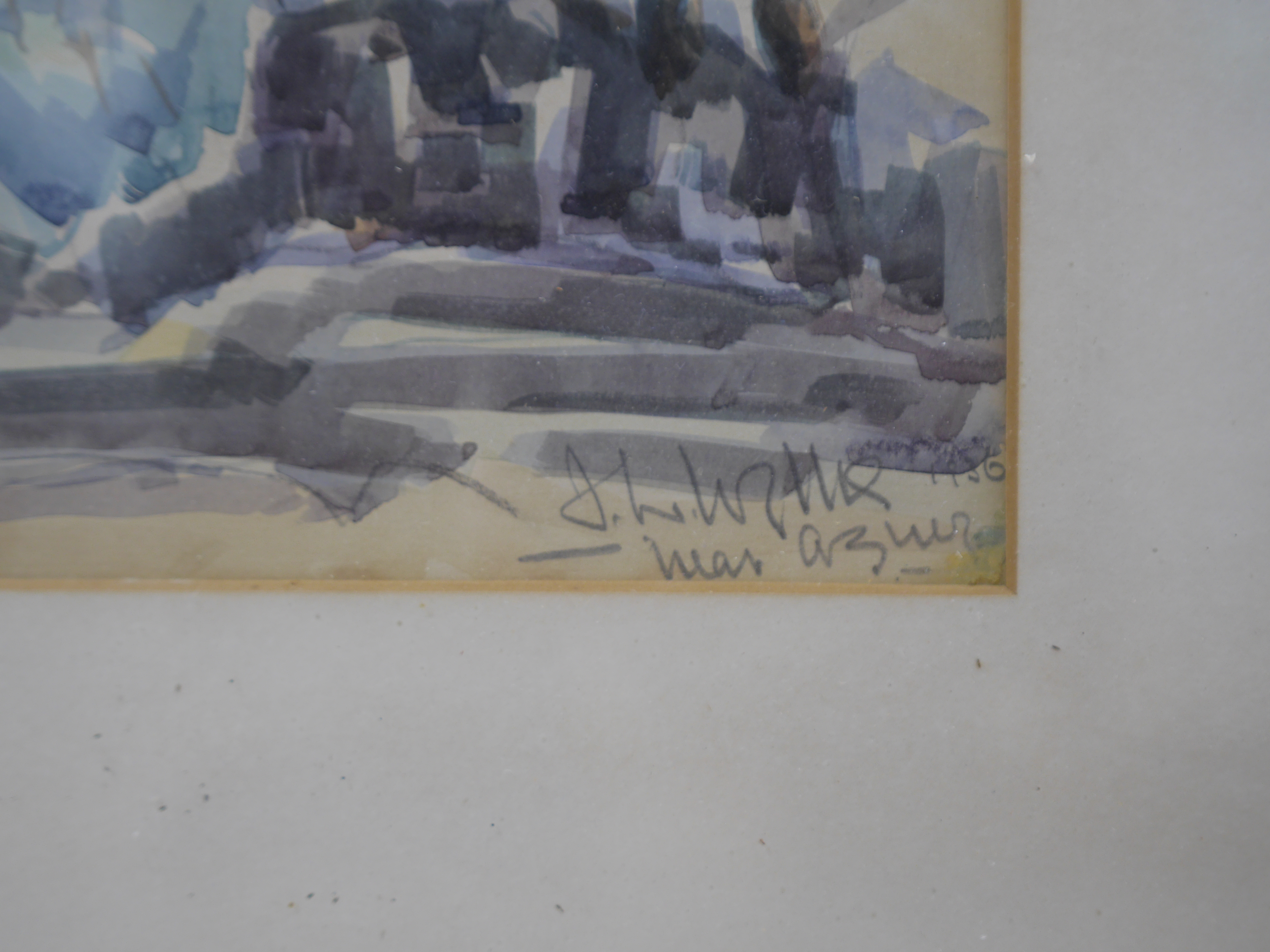 J. W. Wyllie (20th. C), watercolour, Continental landscape, signed and dated 1936, 32 x 41cm. Condition - fair